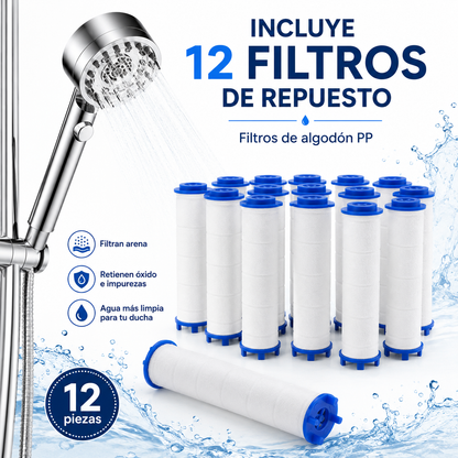 Pack Alcachofa de Ducha de Alta Presión + 12 Filtros de Repuesto