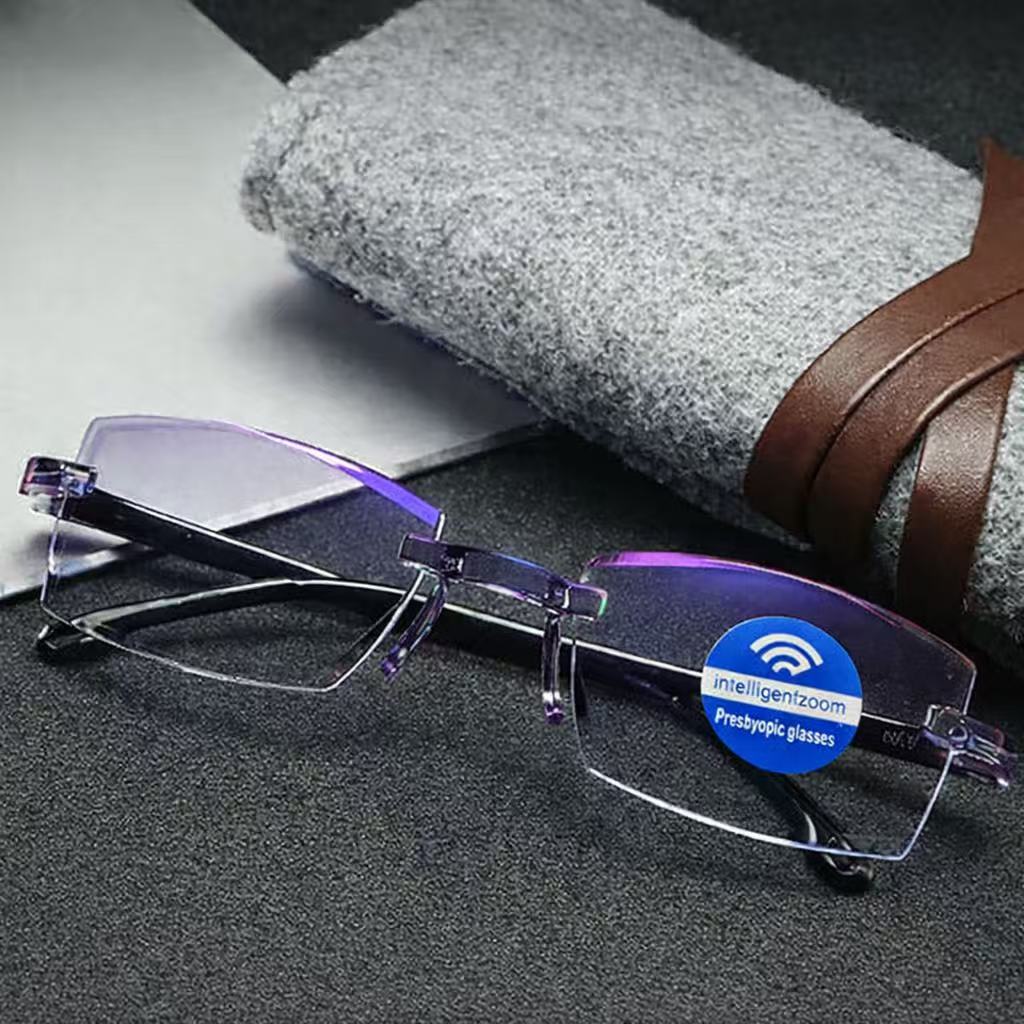 Pack de gafas antirayos azules multifocales autograduable con funda de cuero
