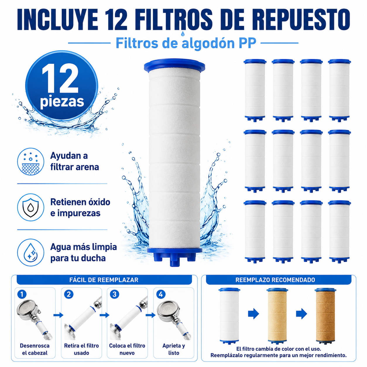 Pack Alcachofa de Ducha de Alta Presión + 12 Filtros de Repuesto